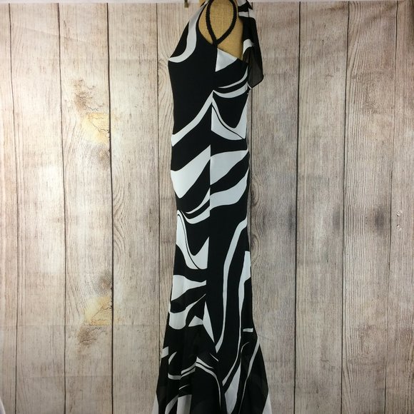 SOLD Nina Austin Black White Zebra Long Gown Sz S - Picture 4 of 8
